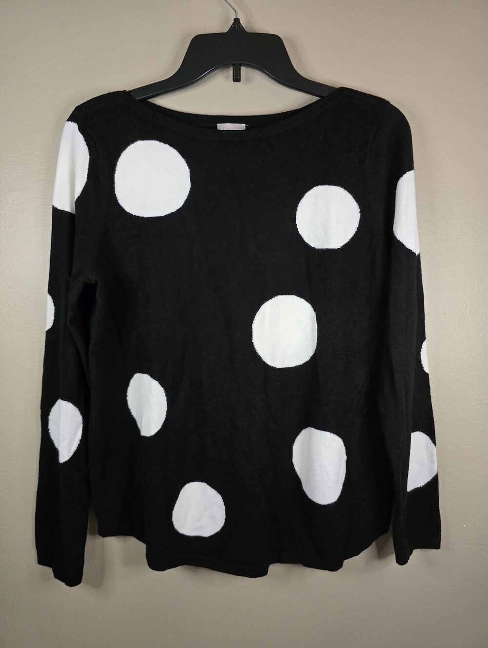 Chico’s Sweater Women’s Black/White Polka Dot Size 1 (Medium) Light Weight Soft